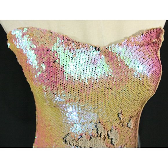 NWT As U Wish Reversable Sequin Strapless Party Mini Dress Pink Green Sexy - M - Picture 3 of 9